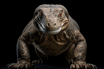 Obraz premium Komodo Dragon standing on a white background. Animal front portrait.