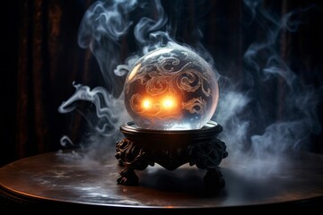 Mysterious smoke swirling around a crystal ball. - obrazy, fototapety, plakaty