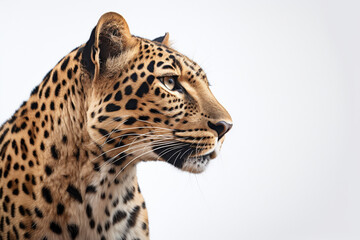 Leopard close-up portrait on a white background.