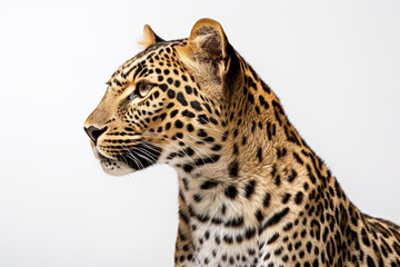 Leopard close-up portrait on a white background.
