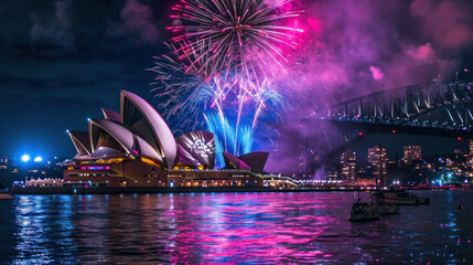 Capture the magnificent fireworks display over Sydney Opera House, marking the start of the New...