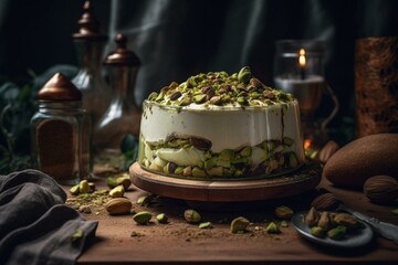 A frozen dessert made with ground pistachios and cream. Generative AI