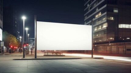 White blank advertising billboard on city night street background.Advertising poster designs.Mockup billboard - obrazy, fototapety, plakaty
