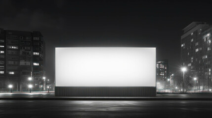 White blank advertising billboard on city night street background.Advertising poster designs.Mockup billboard