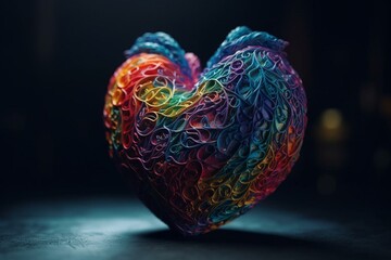 Colorful intricate 3D heart, LGBTQ Valentine's Day. Generative AI