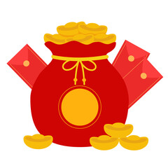 Chinese New Year Money pocket vector. Chinese red money bag with golden money.