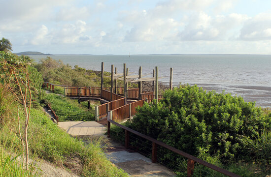 Viewing platform overlooking the ocean at the Port Curtis Foreshore in Gladstone, Queensland, Australia