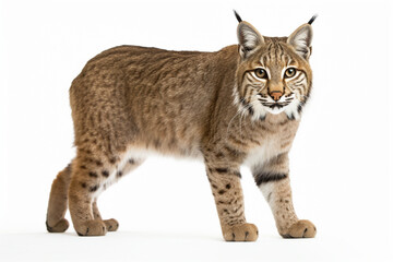 Naklejka premium Bobcat standing on a white background. Animal side portrait.