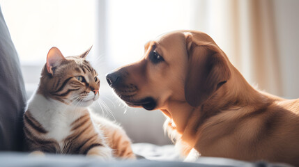 Cute cat and dog friendship, 