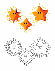 Cute Outer space, black and white coloring page for kids and adults , line art, simple cartoon style, happy cute and funny