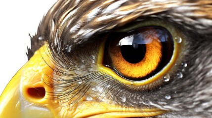 Portrait of an eagle with yellow eyes.