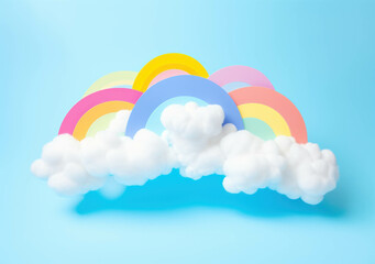 Abstract 3d rainbow with clouds and colorful  on a blue background,rainbow cartoon