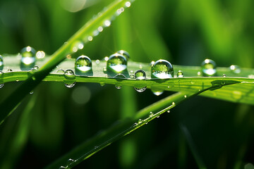 Morning Dew Clarity on Fresh Spring Grass, Generative AI illustration