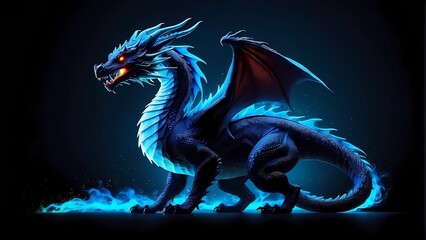 Colorful dragon art illustration on dark fantasy background, Vibrant Neon Dragon