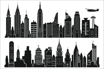 Fototapeta premium City houses with windows Silhouettes, Vector illustration of black city silhouette with windows