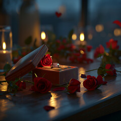 Love's Surprise: A hidden box with a ring surrounded by petals of flowers