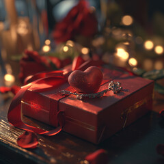 Mystery of Love: A Captivating Red Box Unveiling a Dazzling Heart Pendant for an Enchanting Valentine's Surprise