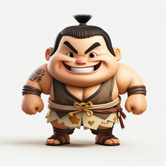 Sumo wrestler on white background. Adorable 3D cartoon character portrait.