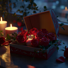 Passion's Treasure: A Surprise Red Box with Sensual Perfume, Silk roses, and Intimate gift, Crafting an Unforgettable Valentine's Moment
