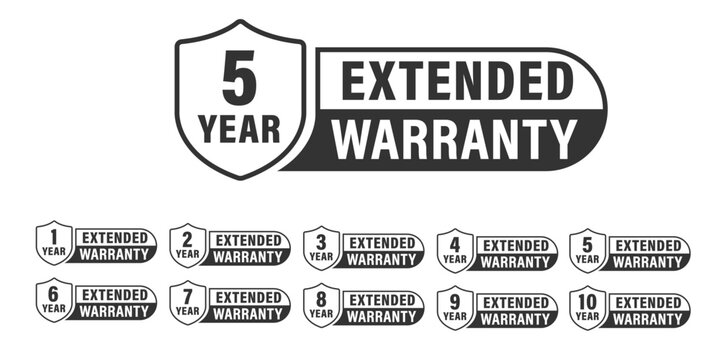 Collection of warranty number 1, 2, 3, 4, 5,6 7, 8, 9, 10 year label badge  black and white style, Set of warranty isolated on white background, Vector  illustration.