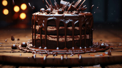 Fototapeta na wymiar Birthday chocolate cake, Valentine's chocolate, cake on a dark brown background.