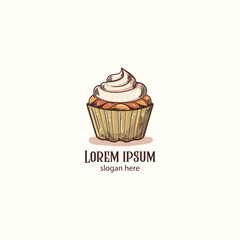 hand-drawn colorful vintage cup cake logo design, illustration on white background, illustration