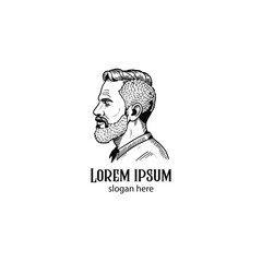 hand-drawn vintage man with beard logo design, illustration on white background, illustration