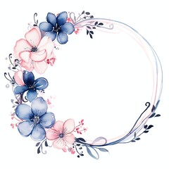 round frames, navy pink blue silver, flower decoration, splashes, watercolour, fairytale elements