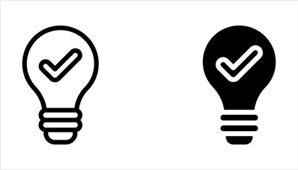 black bulb with checkmark like quick tip icon. flat stroke linear simple trend modern efficiency logotype design element isolated on white background.