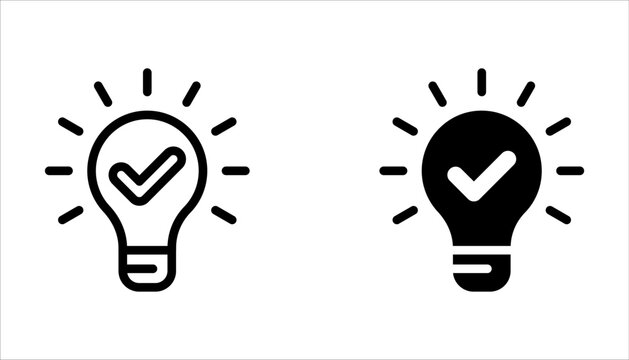 black bulb with checkmark like quick tip icon. flat stroke linear simple trend modern efficiency logotype design element isolated on white background.