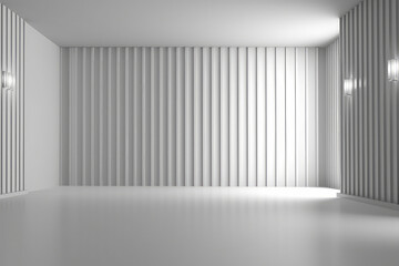 Fototapeta premium White clean empty interior room with indirect light from right and cornered back walll. 3d rendering.