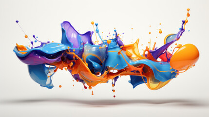 Vivid abstract splash of colors, blue and orange, captured in mid-air against a white background.