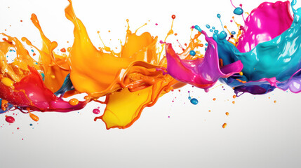 Dynamic and colorful paint splashes captured in mid-air, creating a lively and abstract artistic background.