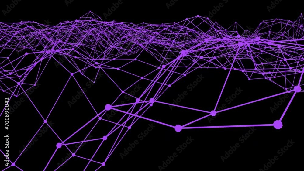 Poster purple wave structure made of dots and lines. smooth grid. rendering animation. footage for intro.