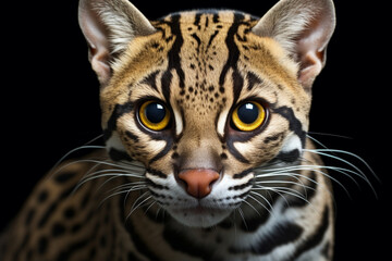 Obraz premium Ocelot close-up portrait on a black background. 