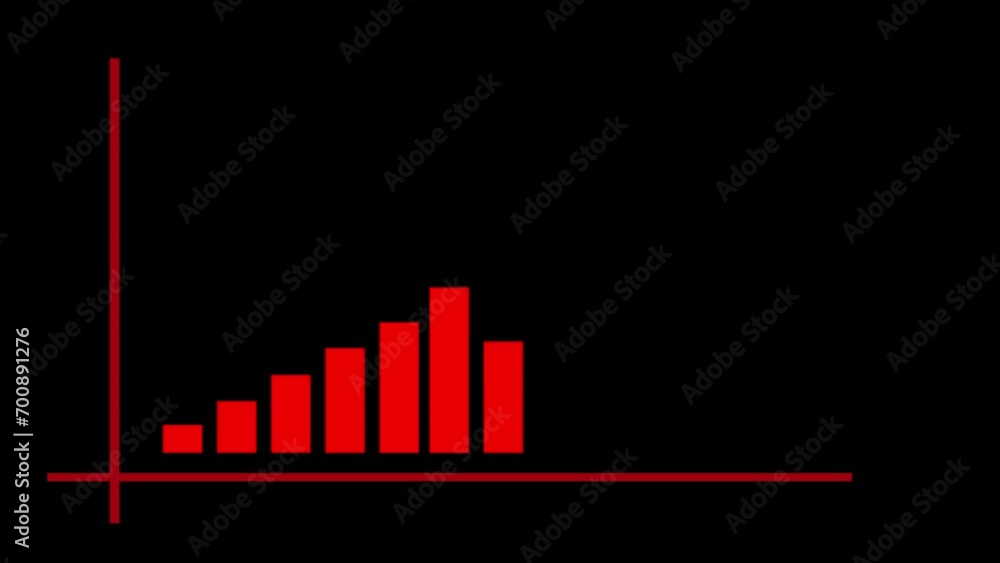 Poster growing business bar chart animation. red graph with arrow indicating upward rise animation on black