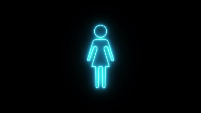 Pointer to the toilet or restroom animation. Toilet or bathroom sign animation. female gender neon sign. WC toilet sign neon light design.