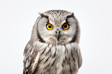 Fototapeta premium Boreal Owl close-up portrait on a white background.
