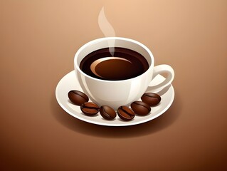 Obraz premium National Cappuccino Day, November 8. Vector illustration of Top view of a cup of Latte hot coffee or cappuccino isolated on brown background. Template for banner, card, poster with copy space 