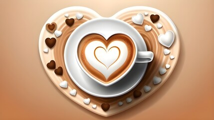 National Cappuccino Day, November 8. Vector illustration of Top view of a cup of Latte hot coffee or cappuccino with a beautiful art. Template for background, banner, card, poster with copy space 