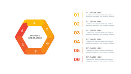 Hexagonal Cycle Arrow Infographic Design Template with Six Stages