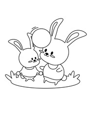 cute an kawaii bunny coloring page for kids 