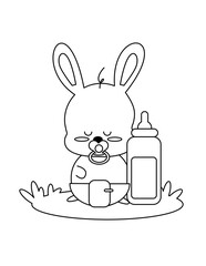cute an kawaii bunny coloring page for kids 