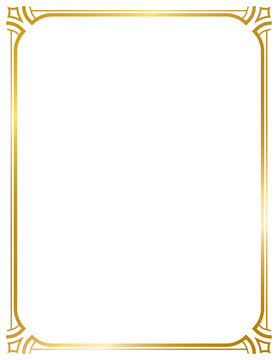 Art Deco gold frame, decorative frames, banner label vintage frame, line geometric wedding label card frame, png transparent background
