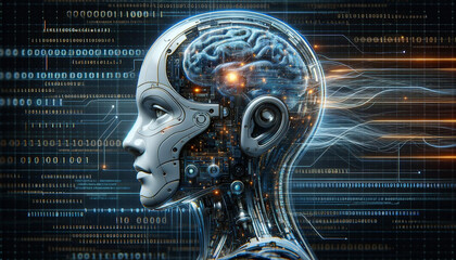 AIのイメージ画像　ロボットの頭脳　左向き