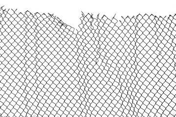 mockup. Opening in metallic net fence. isolated on white background. mock-up. Challenge. uncertainty. breakthrough concept. freedom concept. Chainlink, wire netting, wire-mesh. illustration. mock up