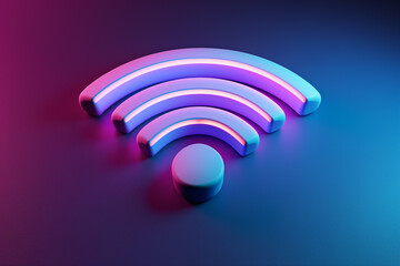 3d wifi icon on violet background - obrazy, fototapety, plakaty
