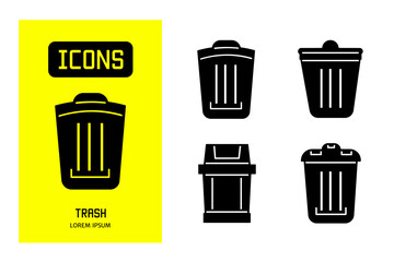 Set of flat line icons of trash bin. Vector design for business and stock.