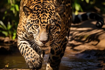 Obraz premium Beautiful and endangered american jaguar in the nature habitat panthera onca wild brasil brasilian wildlife.