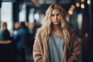 Beautiful woman. a happy business woman standing at office building workplace with successful expression.
